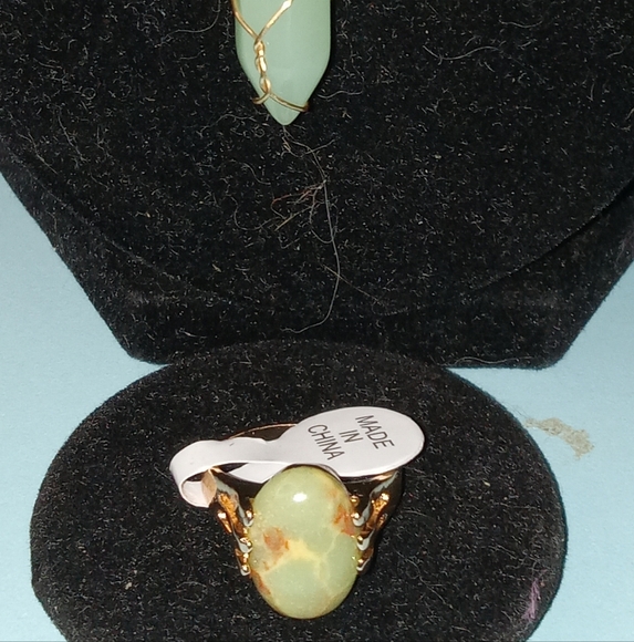 Matching Necklace and Ring Set w/Multi-colored Pendant on Black Cord - Picture 3 of 6